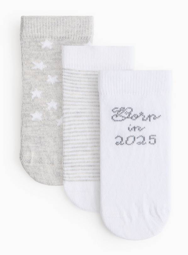 Unisex Born In 2025 Socks 3 Pack 1-6 months